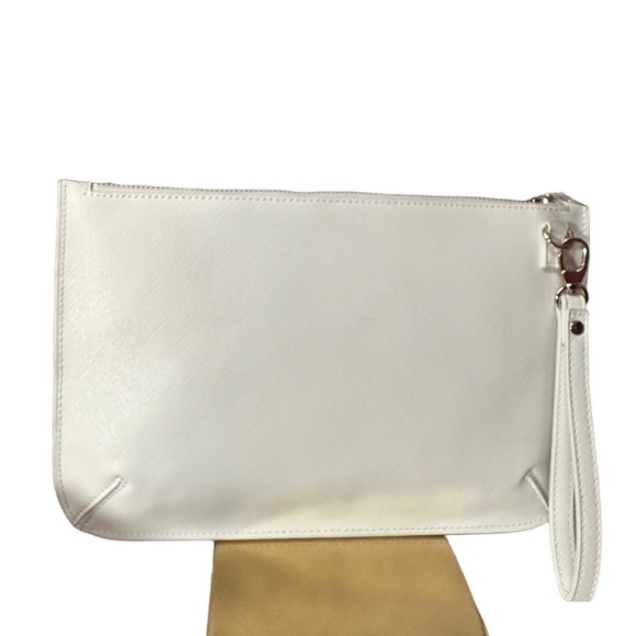 White House Black Market White Floral Clutch /Wristlet with Chrome Hardware - Picture 10 of 12
